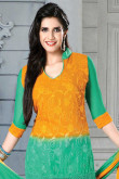 Dark yellow with sea green Ladies Suits Online