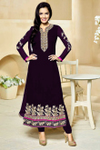 Dark Purple Georgette Churidar Suit with Chiffon Dupatta