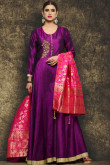 Gorgeous Purple Silk Anarkali Suit With Dupatta