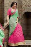 Green with Pink Georgette and Net Saree