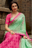 Green with Pink Georgette and Net Saree