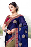 Blue Brown Chiffon and Georgette Saree