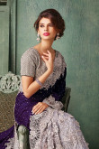 Purple Velvet Saree with Art Silk Blouse 