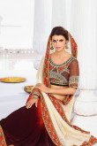 Brown Cream Red Georgette Saree and Brown Silk Blouse