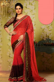 Brown Red Georgette Saree and Brown Silk Blouse