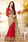 Beige Red Georgette Saree with Red Silk Blouse