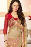 Beige Red Georgette Saree with Red Silk Blouse
