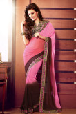 Brown Pink Georgette Saree with Dupion Silk Blouse