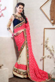 Pink White Georgette Jacquard Saree with Blue Blouse