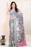 Grey Georgette Saree and Pink Blouse