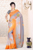 Grey Georgette Saree and Grey Blouse
