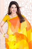 Yellow with Orange Georgette Saree and Yellow Blouse