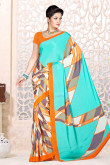 Blue Satin with Georgette Saree and Rama Blouse