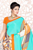 Blue Satin with Georgette Saree and Rama Blouse
