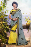 Grey Yellow Georgette Saree with Blouse