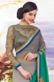 Green Grey Georgette Saree with Grey Blouse