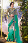 Green Grey Georgette Saree with Grey Blouse