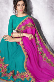 Pink with skyblue Georgette Saree With Art silk Blouse