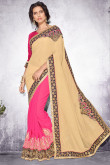 Cream with pink Georgette Saree With Art silk Blouse