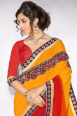 Orange with red Georgette Saree With Art silk Blouse