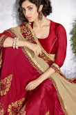 Cream with maroon Georgette Saree With Art silk Blouse
