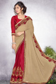 Cream with maroon Georgette Saree With Art silk Blouse