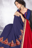 Maroon with blue Georgette Saree With Art silk Blouse