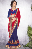 Maroon with blue Georgette Saree With Art silk Blouse