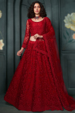 Dori Embroidered Deep Red Net Panelled Style Lehenga