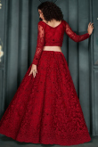 Dori Embroidered Deep Red Net Panelled Style Lehenga