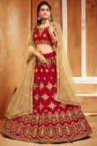 Dori Embroidered Dupion Silk Deep Red Lehenga