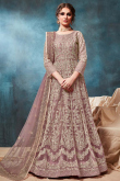 Dori Work Embroidered Net Anarkali Suit In Mauve Colour