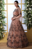 Dori Embroidered Net Anarkali Suit In Peach Colour