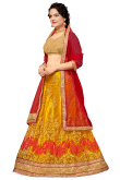 Dori Work Mustard Yellow Lehenga in Net for Party 