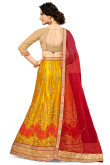 Dori Work Mustard Yellow Lehenga in Net for Party 