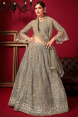 Dori Embroidered Net Oat Beige Panelled Lehenga