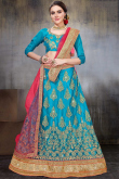 Dori Embroidered Net Sea Blue Lehenga