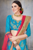 Dori Embroidered Net Sea Blue Lehenga