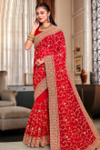 Dori Embroidered Red Georgette Heavy Saree