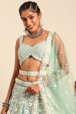 Dori Embroidered Seafoam Green Chinnon Panelled Style Lehenga