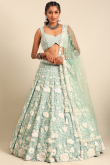 Dori Embroidered Seafoam Green Chinnon Panelled Style Lehenga