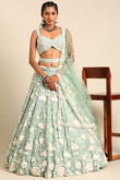 Dori Embroidered Seafoam Green Chinnon Panelled Style Lehenga