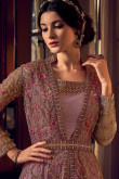Stone Work Embroidered Net Mauve Pink Anarkali Suit