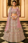 Dori Work Embroidered Art Silk Dusty Pink Lehenga