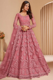 Dori Work Embroidered Net Dusty Pink Lehenga