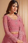Dori Work Embroidered Net Dusty Pink Lehenga