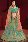 Dori Work Embroidered Satin Light Blue Lehenga