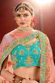 Dori Work Embroidered Satin Light Blue Lehenga