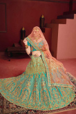 Dori Work Embroidered Satin Light Blue Lehenga