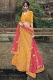Dori Work Embroidered Satin Mustard Yellow Lehenga